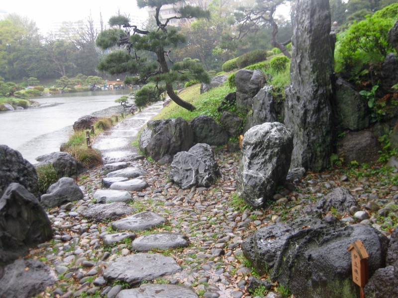 Important stones labelled with wooden signs