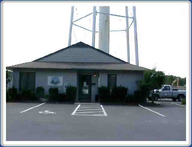 Calabash town hall (with the water tower behind)