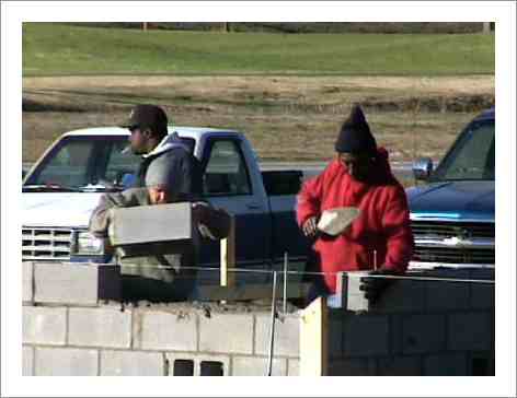 Setting the cinderblocks