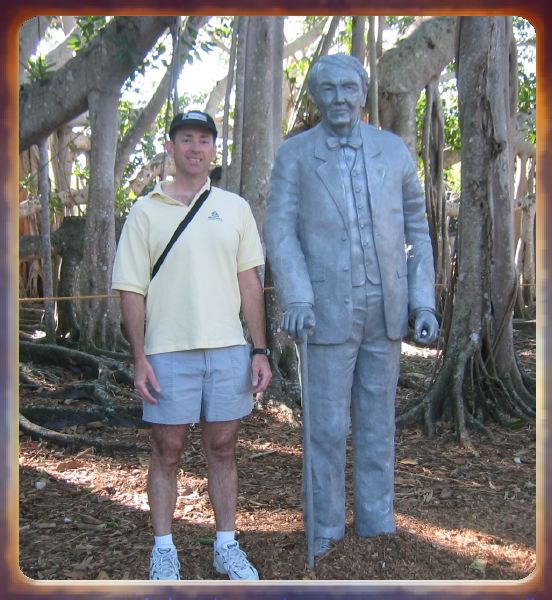 Steve with Edison in front of a Banyan Tree